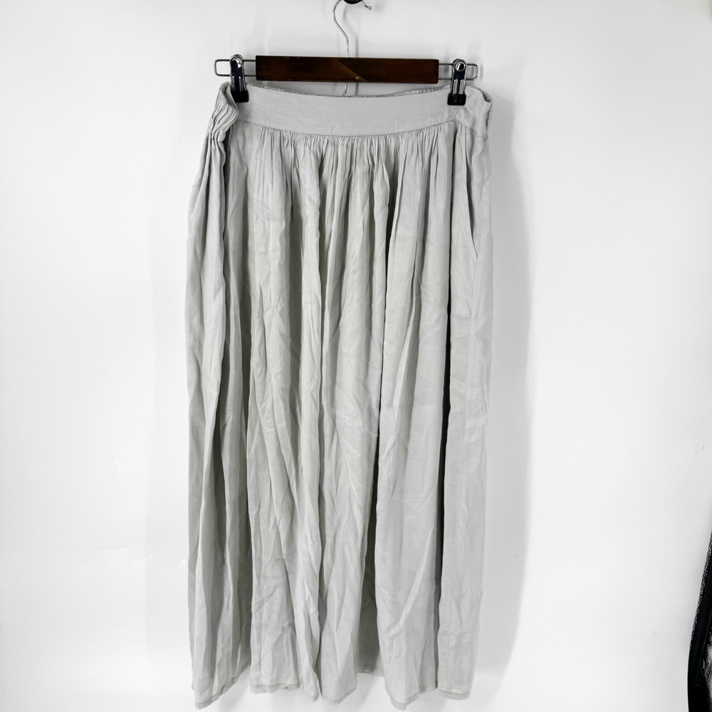 CP Shades Light Gray Viscose Midi Skirt Elastic Waist Pockets Size M